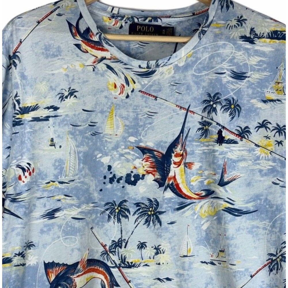 Polo Ralph Lauren T-shirt Marlin All Over Print Size XL Fishing Sailboats Pony